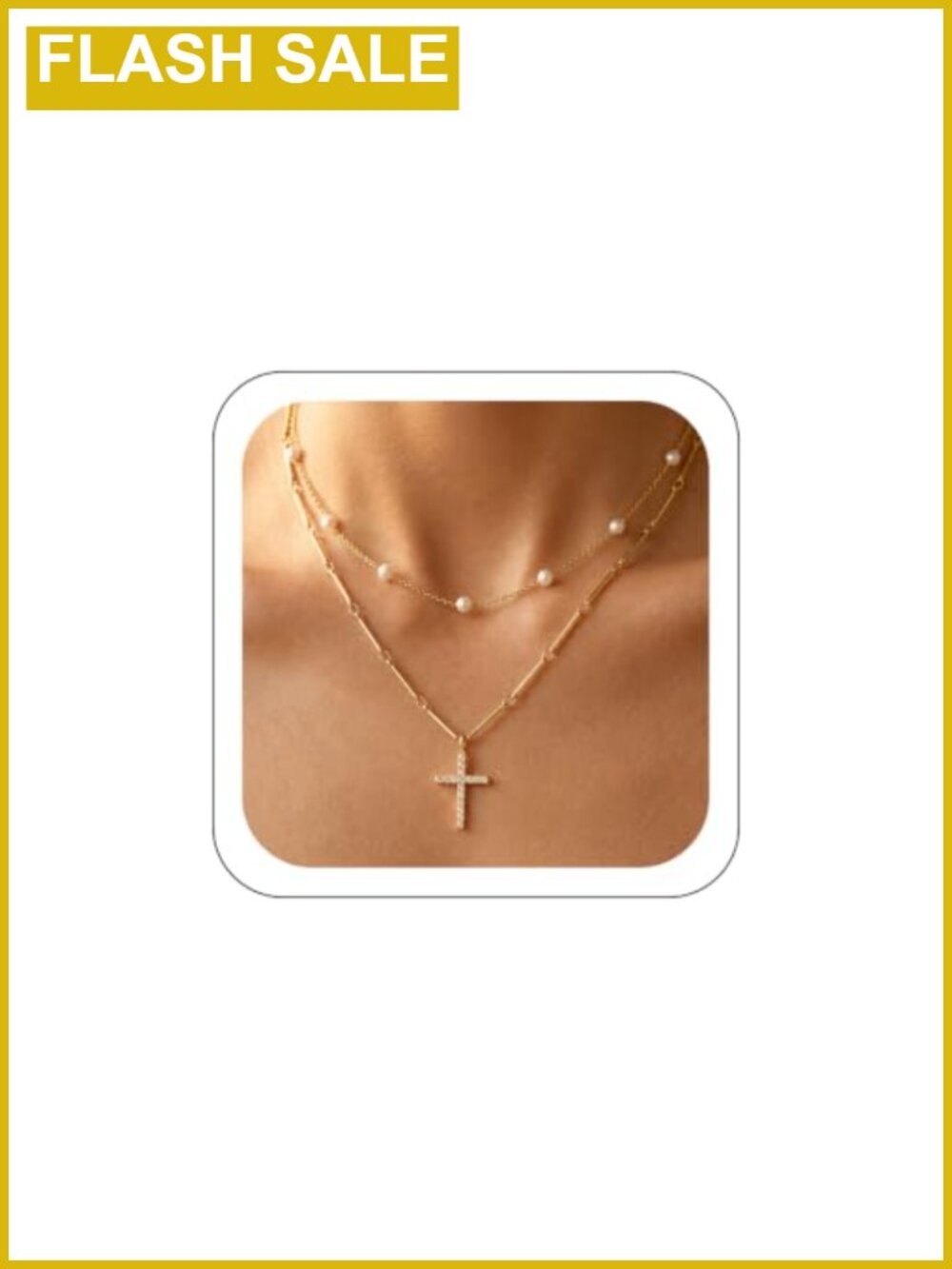 14K Gold Plated Layered Necklace Freshwater Pearl Cable Chain with Extender